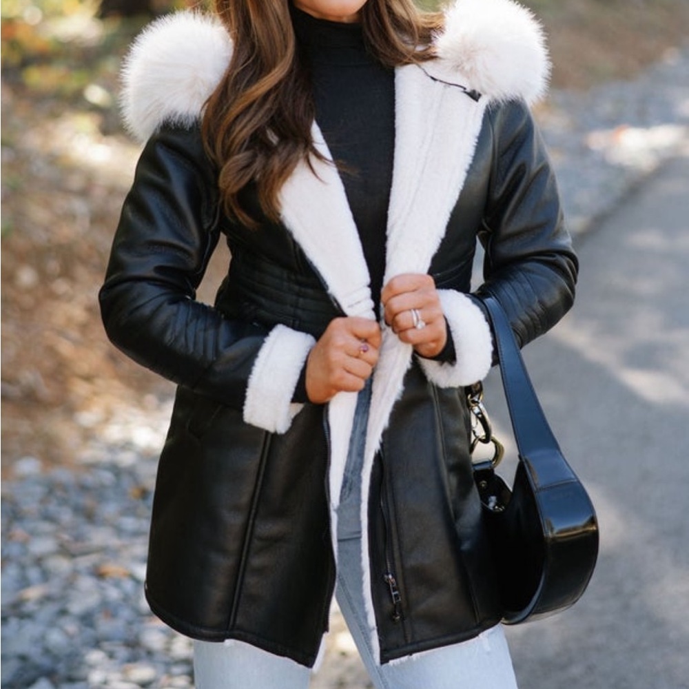 Ladies black leather coat- brand new